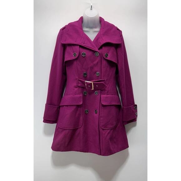 Green With Envy Fuchsia Wool Blend Pea Coat Double Breasted Women’s Size Medium - Picture 1 of 9